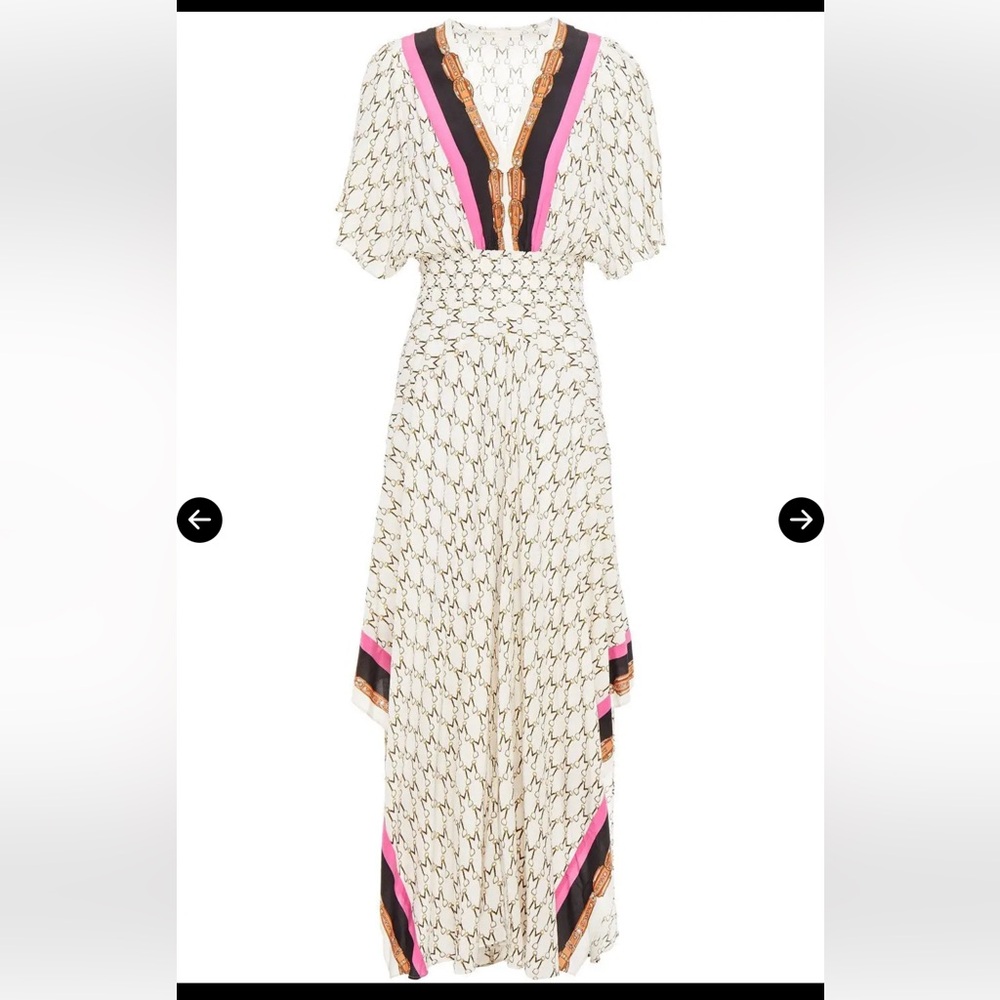 Maje Shirred Printed Crepe de Chine Maxi Dress